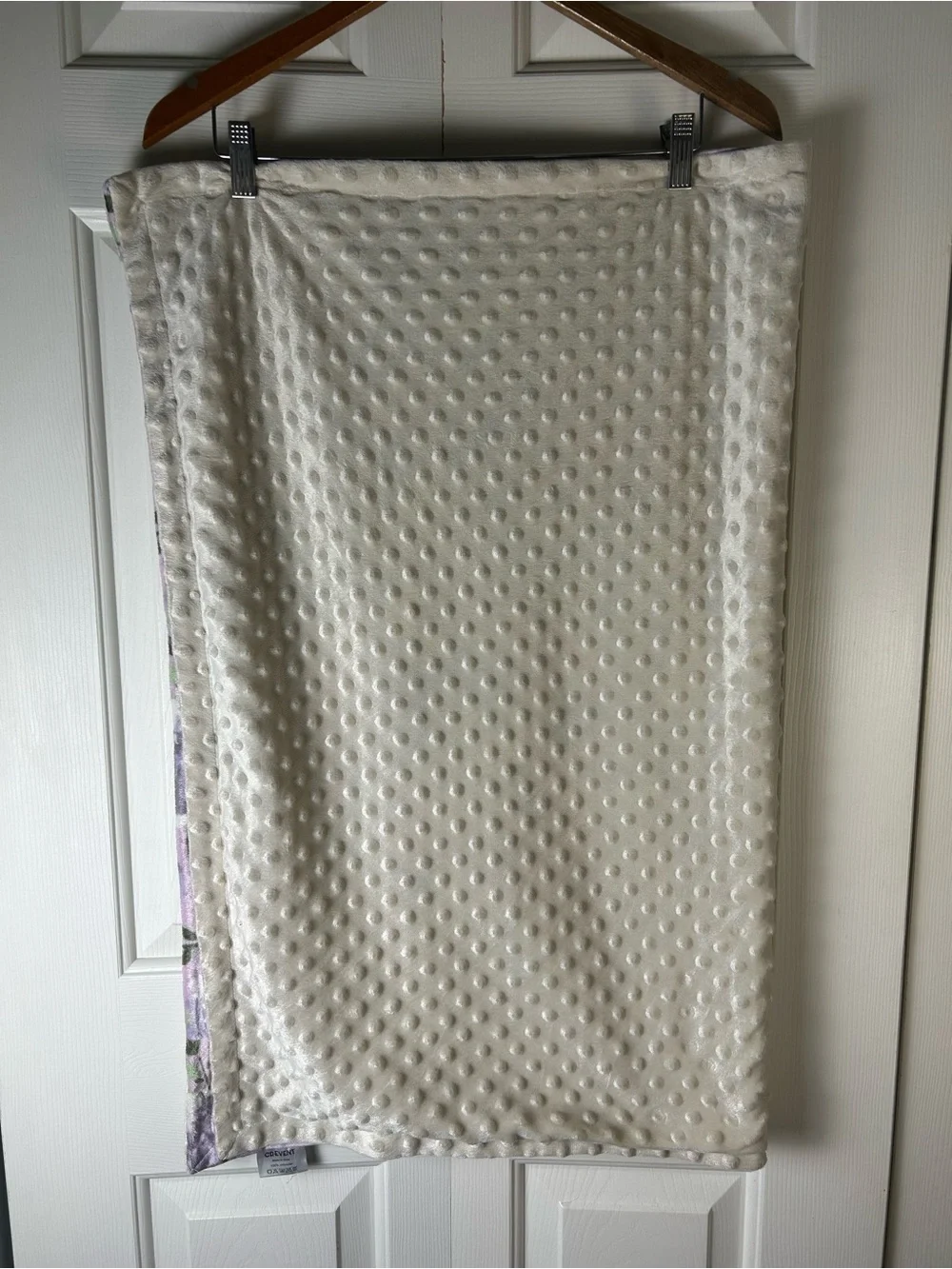 Crevent Purple Floral Baby Blanket Minky Dot Flowers Cream White Green Lovey